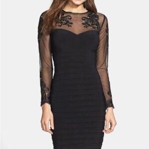 Xscape Black Long Sleeve Dress with Embellished Details